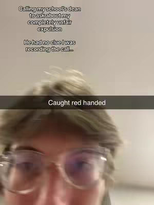 The cover image captures a close-up selfie. The main focus is on the blurred face of a person wearing glasses, with the background out of focus. Overlayed text in a speech bubble reads 'Caught red handed'. The overall composition appears informal and personal, typical of a social media post.