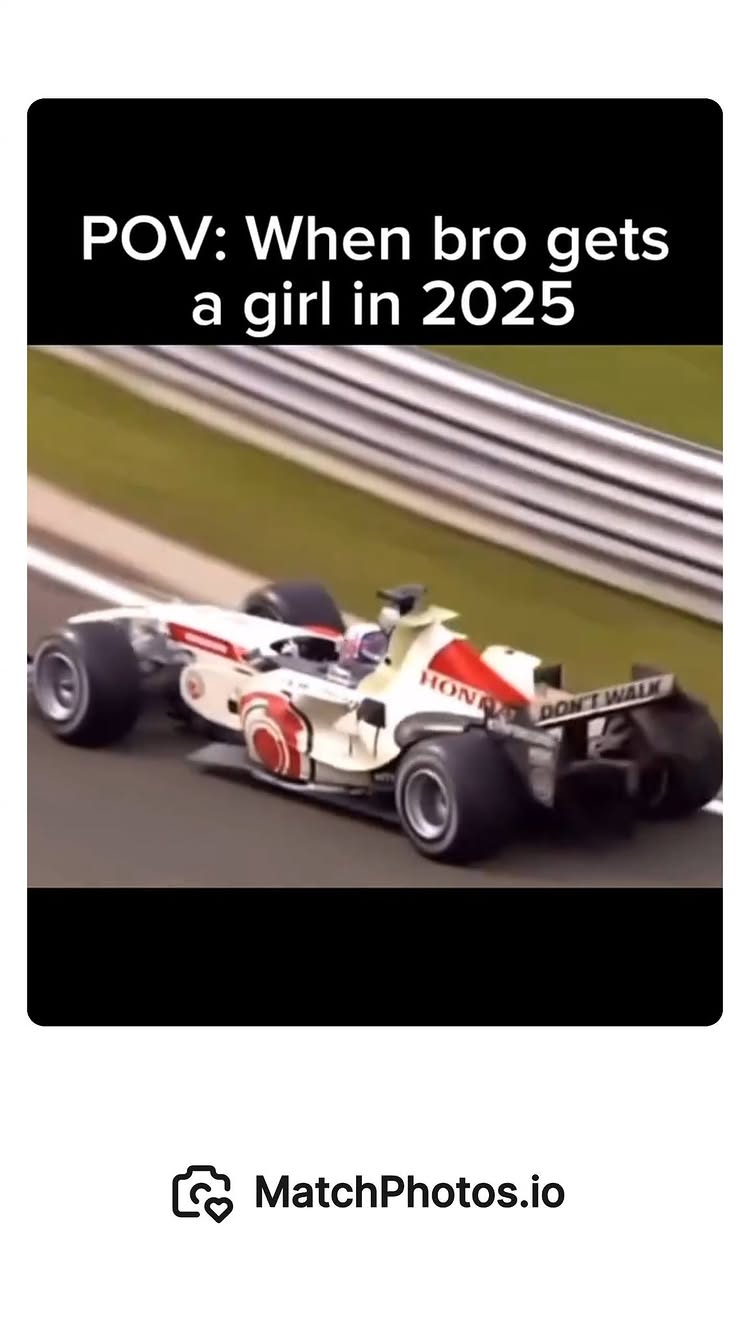 The image shows a white and red race car speeding down a track, with text overlaying the top portion. The car's design includes the prominent 'HONDA' branding and the text 'DON'T WALK'. The background is a blurred green and gray landscape.