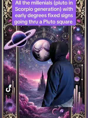 An artistic digital illustration features a figure in a dark hoodie standing inside a decorative frame with celestial and mystical elements. The background reveals a dreamy, space-like environment with planets, swirling nebulae, and a medieval castle silhouette on a horizon. A text overlay in a purple gradient is at the top.
