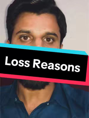 The cover image features a man in a close-up shot. He has dark hair and a beard, and he is wearing a blue shirt. Overlaid on the image is a banner with the text "Loss Reasons."