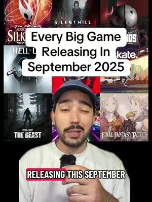 The cover image is a vertical composition featuring a gamer's face in the center, likely a selfie, superimposed over rows of video game cover art. The text elements create a layered effect, with headings about game releases and the creator's commentary, arranged to be eye-catching.