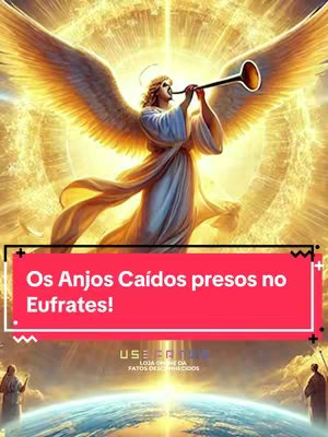 The image features a digital illustration of an angel playing a trumpet, with large golden wings and a glowing, radiant background. The angel is positioned above a scene depicting the earth with figures in the lower corners and text overlayed on a red bar at the bottom.