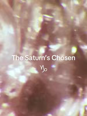 An abstract image with a blurred, glittery background in shades of pink and brown. Overlaid text reads "The Saturn's Chosen" in a white, sans-serif font, with the Capricorn zodiac symbol below.
