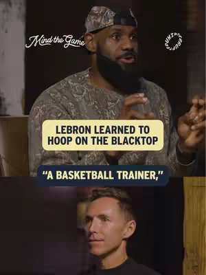 The image is a split-screen. The top portion shows LeBron James talking, with text overlays. The bottom shows a man with short brown hair.