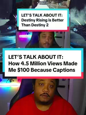 The image is a vertical split of a video screenshot. The top portion shows the creator with a game overlay in the background. Below the creator's image is the text overlay. The bottom image shows the creator again but without the game overlay.