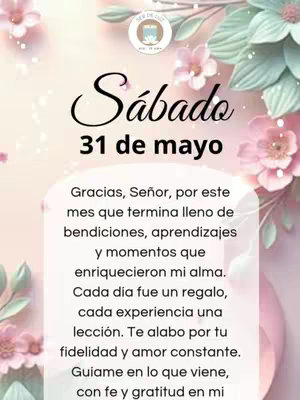 The image features a soft, pastel-colored floral design. The words "Sábado," meaning Saturday, and "31 de mayo" (May 31st) are prominently displayed in elegant, black font above a block of text. The background contains pink and green floral elements.