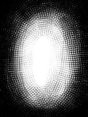 The cover image shows a black and white image with a centered oval shape. The oval is bright white in the center, and the outer edges progressively darken, forming a textured pattern of thick black lines arranged in a weaving pattern. This pattern provides a sense of depth as it draws into the bright center.