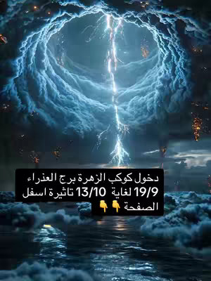 An artistic, digitally-created image presenting a celestial theme. The scene likely depicts a vortex or portal in the sky with dynamic cloud formations bathed in cool blue and white hues. A vivid lightning bolt streaks down the center, illuminating the sky and adding high contrast with dark elements. Across the serene water, the horizon reflects the dramatic sky, and the image evokes a sense of both awe and mystery.