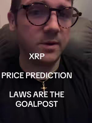 A medium shot shows a man with glasses looking slightly upward. Text overlays read 'XRP Price Prediction' and 'Laws are the Goalpost'.