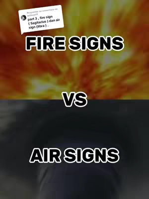 The cover image is split horizontally. The top half features an orange and yellow fiery background. The bottom half features a dark, blurry background. In the center, between the two backgrounds, the word "VS" is prominently displayed in white font with a black outline. Above, in the top background, the text "FIRE SIGNS" is center-aligned in a white font with a black outline. Below, in the bottom background, the text "AIR SIGNS" is similarly styled.
