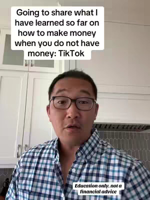 A man wearing glasses and a checkered shirt is centered in the frame, facing the camera in what appears to be a home setting. Text overlays describe the content including money-making strategies.