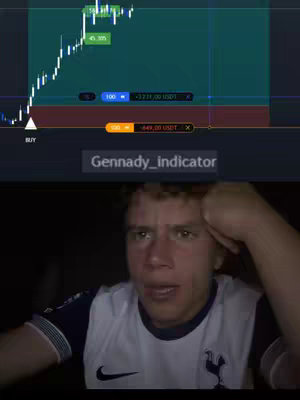 The cover image is composed of two main sections. The top half displays a trading chart interface with green and red graphical elements, likely indicating market trends, against a dark background. The lower half features a man with a concerned expression, wearing what appears to be a sports jersey with dark background.