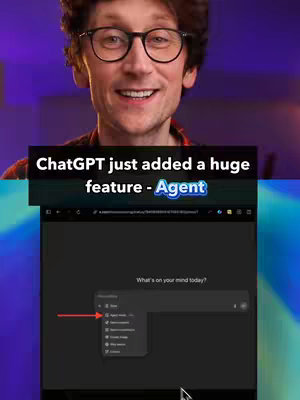The cover image is split into two sections. The top half features a person smiling at the camera, wearing glasses and a checkered shirt, set against a blurred background. The bottom half displays a screenshot of a computer screen with the ChatGPT interface; an arrow from the interface is pointing at a list of options.