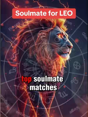 A digital artwork featuring a lion with a fiery mane and a partial zodiac wheel in the background. The lion dominates the frame, facing right, with detailed fur and glowing eyes. Overlayed text in contrasting colors highlights the video theme. The background integrates astrological symbols and a dim, dark color palette creating a mystical atmosphere.