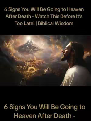 The cover image presents a visually rich scene. At the top, there is superimposed text in a sans-serif font against a solid black background. The main image displays a man with shoulder-length dark hair, leaning his head up and right, gazing towards the sky. He wears a white garment around his shoulders. Behind him is a heavenly landscape with a city, buildings, clouds, and light. Below the image, more text is added, echoing the message above.