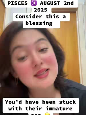 The cover image features a selfie of a woman with a soft, smiling expression. Overlay text includes the words 'PISCES', 'AUGUST 2nd', '2025', and 'Consider this a blessing'. The woman appears to be the central focus, suggesting a personal vlog or direct message. The background is out-of-focus and the color palette is warm and inviting.