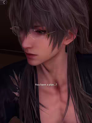 The cover image is a close-up of a person with long, shoulder-length grey hair, styled away from the face. The person is wearing clear-rimmed glasses and a dark, open-front garment revealing their chest and a hint of their neckline. A text overlay reads, 'You have a plan...?'. The background is dark and out of focus, creating a spotlight effect on the figure.