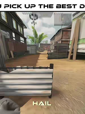 The cover image shows an in-game scene from a first-person shooter game. A bed is in the foreground, and there are buildings and a path in the background. The text overlay is in yellow and reads "HAIL".