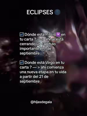 The image has a dark, blurred background with overlaid text. The word "ECLIPSES" is at the top and is followed by text providing astrological insights about Pisces and Virgo, advising viewers on how the celestial events might affect them.