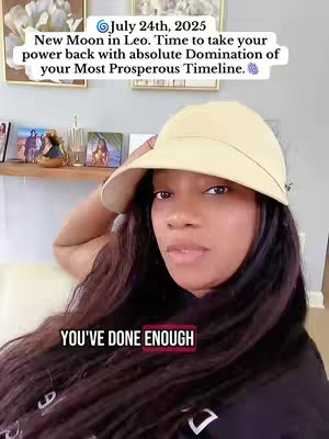 A woman in a beige cap is looking directly at the camera. Text overlays indicate the date, astrological information, and a prompt. The background includes wall art and a shelf.