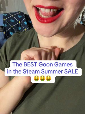 The cover image presents a close-up view of a person's smiling face and upper chest. Bright red lipstick accentuates the open mouth, revealing white teeth. The person is wearing a green shirt. A white rectangular graphic with rounded edges overlays the lower half of the face, displaying text with the game's name.