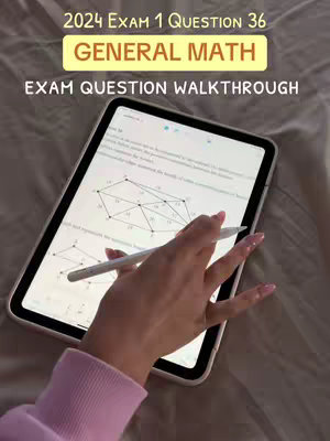 The image shows a close-up perspective of a hand holding a white stylus over a tablet. The tablet displays a mathematical diagram. The background is a bed with wrinkled covers, giving the scene a casual feel. Above the tablet is an overlay of text in a yellow box containing information. The hand has long nails with pink nail polish.