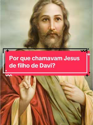 The cover image shows a painting of Jesus Christ. He is depicted with light skin, long brown hair, and a beard. Jesus is wearing a white tunic and a red robe. He is looking forward with a serious expression, and his right hand is raised. A red rectangular text box with white text overlays the image, asking: "Por que chamavam Jesus de filho de Davi?"