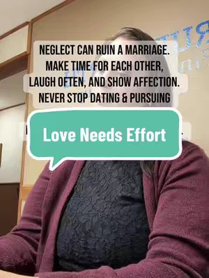 The image features a woman in a burgundy cardigan positioned against an indistinct background. Overlaying the image are two speech bubbles: a rectangular one with text about relationships at the top and a rounded one labeled 'Love Needs Effort' along the bottom. The woman's face is partially visible.
