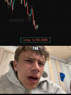 The image shows a split-screen composition. The top half displays a dark chart showing a price decline, with a green-red color scheme. Below the chart is the creator’s face, looking distraught. A text overlay, ‘THE’, is present.