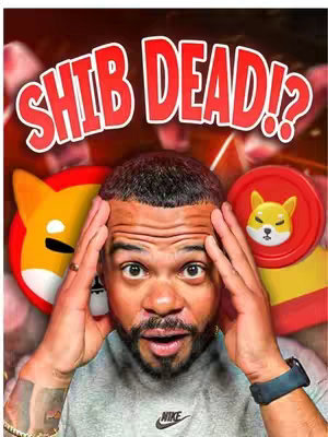 A man with a shocked expression holds his hands to his head. The image has a bright red and gold background with Shiba Inu related imagery and text overlays.