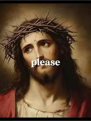The cover image features a painted portrait of Jesus with long hair, a beard, and a crown of thorns. The upper half of the image depicts his face and head. Overlaid on the image is the word "please" in a bold, white font.