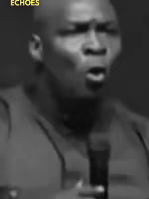 A grayscale, slightly blurred close-up focuses on a person's face, possibly mid-speech, with their mouth open. The light is directed from above, creating shadows and highlights. In the upper-left corner, the word 'ECHOES' is visible.