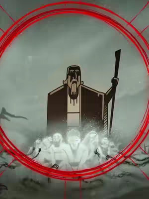 The image features an illustration set against a foggy, gray backdrop. A stylized figure resembling Moses, with a white beard and robe, stands centrally holding a staff. Behind him, several translucent figures are depicted, conveying a sense of spirituality or the afterlife. A red, imperfectly drawn circle frames the upper part of the image, adding a graphic element and perhaps indicating a warning or focus. The image appears to be an artistic representation of a biblical theme, possibly related to redemption, as suggested by the caption's hashtags.