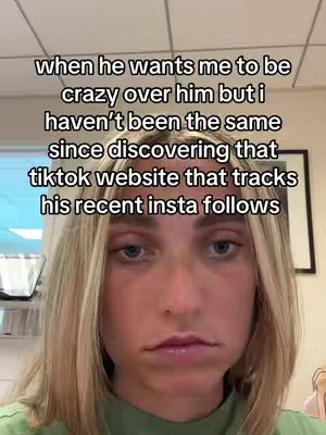 A selfie-style image featuring a woman with blonde hair and a serious expression. Text overlays the image detailing a relationship issue.