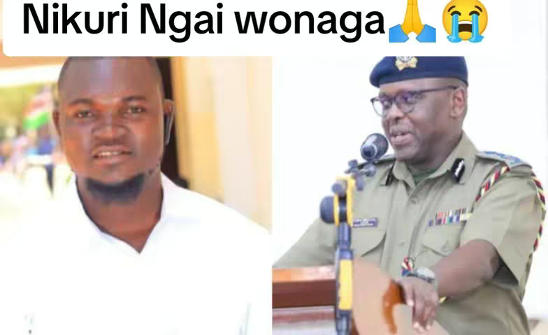 The cover image shows a split view. On the left, a man with short dark hair is shown. On the right side of the cover image, a man in military garb is shown speaking into a microphone. The text overlayed across the image reads 'Nikuri Ngai wonaga'.