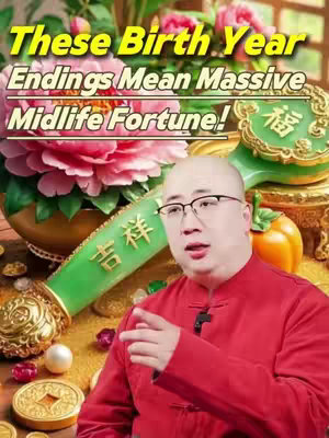 An image featuring a man in a red shirt pointing toward the viewer, with text overlayed. Behind him are golden decorative items, flowers, and a large green item with Chinese characters.