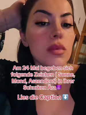 A selfie-style shot of a woman looking at the camera. Text overlays regarding astrology are at the bottom of the screen.
