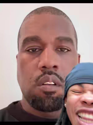 The cover image features a split-screen or layered composition. The primary visual element is a close-up of Kanye West's face, positioned at the top and taking up a significant portion of the frame. Underneath and to the right, a secondary element of a person with a durag and is smiling widely. The colors are natural skin tones against a white background.