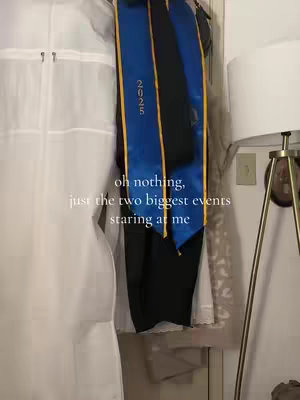 The image showcases a graduation sash hanging, with text overlayed on the image of the sash and backdrop. The sash is blue and black with the year '2025' on it.