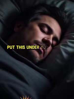 A man is lying on a bed, presumably asleep, with the top of his head and upper body visible. The lighting is dim, creating a slightly somber or intimate mood. Text overlay appears over the image.