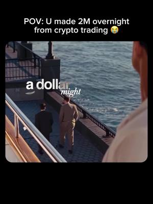 The cover image displays a scene with three men, two walking away and one looking toward the camera. The scene appears to be outdoors, with water visible in the background. Overlay text indicates the video's theme of crypto trading.