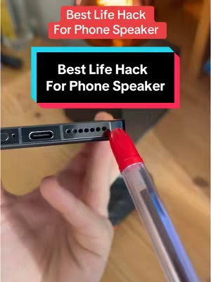 The cover image shows a close-up of a phone speaker next to a red pen, with overlay text indicating a phone speaker life hack.