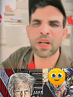 The cover image features a man in the upper half, centered, looking at the camera. Below, two smaller images are composited: a portrait of Donald Trump on the left and an emoji expressing sadness on the right. The overall composition has a somewhat low-quality, possibly AI-generated aesthetic.