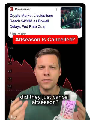 The cover image features a man in a green shirt speaking into a microphone. Behind him is a red stylized graph. The top of the image includes a news snippet with the title "Altseason Is Cancelled?". Additional text overlay reads: "did they just cancel altseason?".
