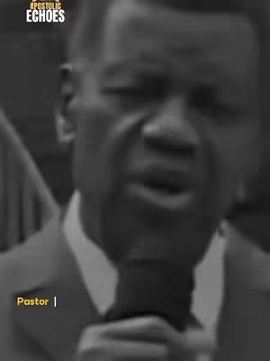 Monochrome, slightly blurred image of a man in a suit and tie. Text overlays include the name of a religious organization, "Apostolic Echoes," and "Pastor |" in a yellow bar at the bottom left.