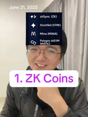 A selfie-style video cover image. The creator, a man with glasses, is smiling. Behind him are a few other layers, including a list of cryptocurrency logos and titles. The main hook text is a highlight over the image of him.