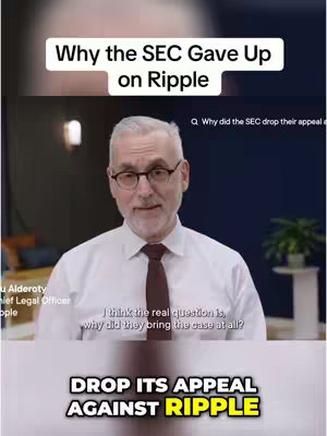 A man in a white shirt and a dark red tie is talking about the SEC dropping its appeal. Text overlays include the video title and additional comments.