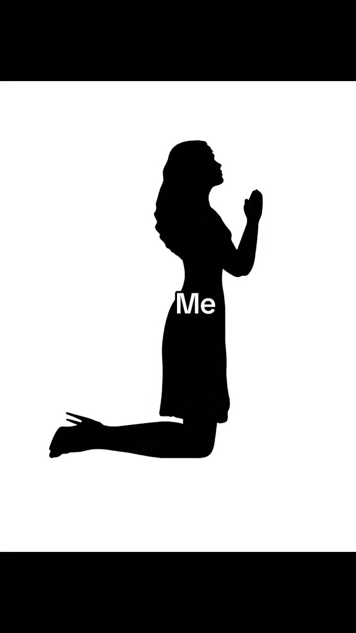 A silhouetted image of a woman kneeling with her hands clasped in front of her, as if praying. The silhouette is black against a white background.