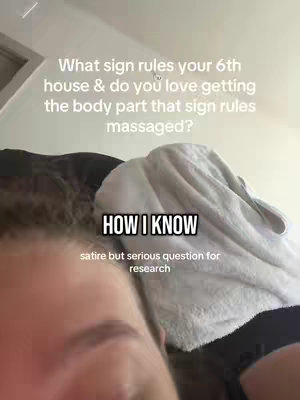 The image features a close-up of a person, likely the creator, with the lower half of their face in view, along with text overlays discussing astrological concepts. The background is blurred, suggesting an indoor setting with a white wall and a hint of bedding.