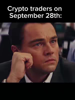The cover image presents a close-up of a man looking thoughtful, with a slight upward gaze. Text overlayed on the top says "Crypto traders on September 28th:" in white against a black background.